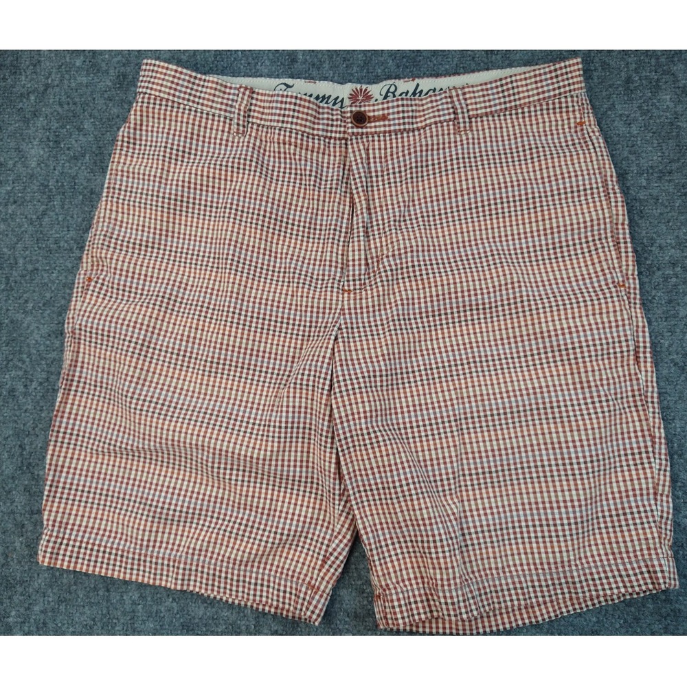 Tommy Bahama Mens 34 Paradise Nation Gingham Check Cotton Shorts Brown White